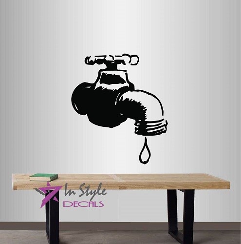 Vinyl Decal Faucet Tap Dripping Water Plumbing Any Room Decor Wall Sticker 2108