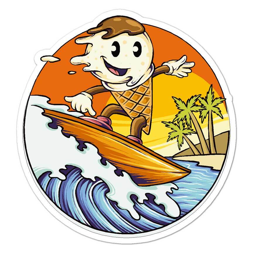 Ice Cream Cone Surf, Vinyl Decal Sticker, Indoor Outdoor, 3 Sizes, #7912