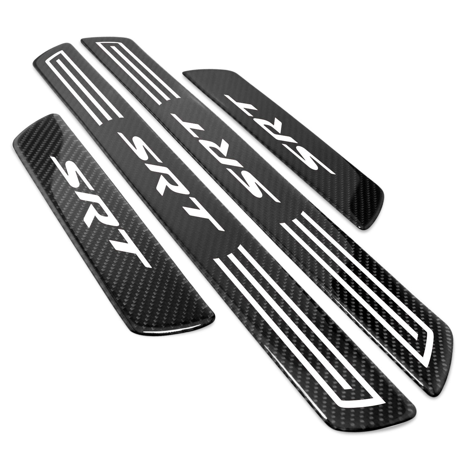 Dodge SRT Logo X-Large Black Carbon Fiber 4 Pcs Universal Door Sill Plates