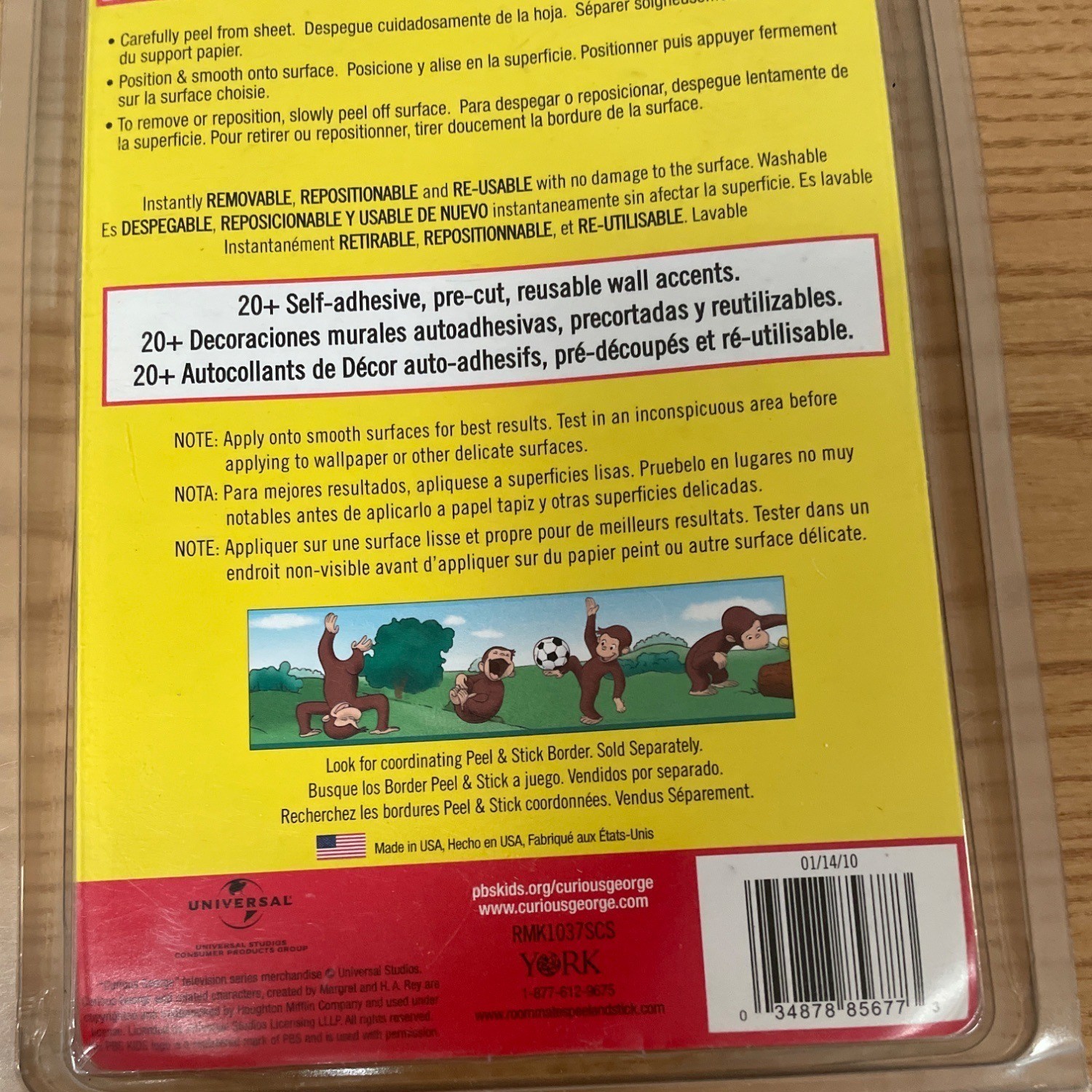 PBS Kids Curious George Peel and Stick Appliques Wall Decals Removable Reusable