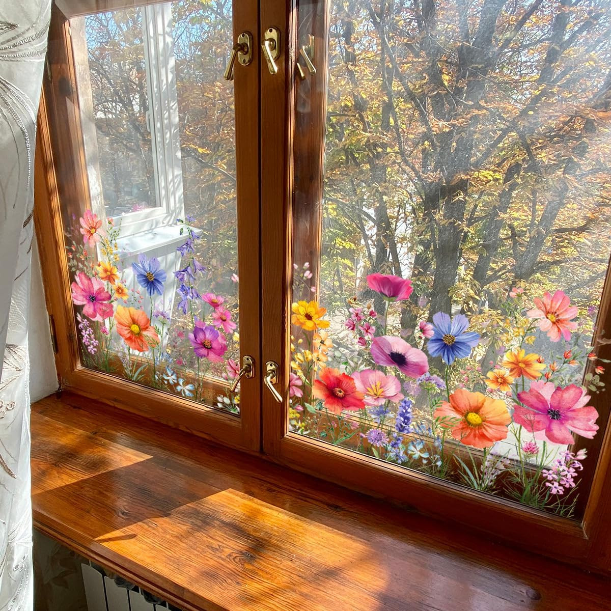 Flower Garden Window Stickers, Wildflower Grass Door Decals, Lily Peony Poppy Fl