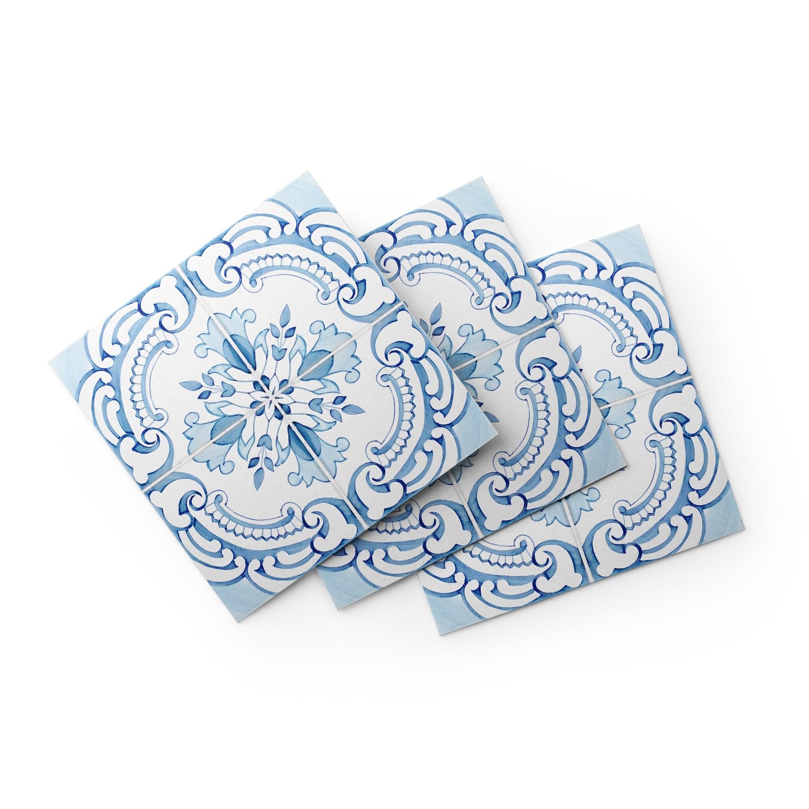 16 Pack, 5.9 Inch Vintage Tile Stickers, Ornate Blue and White Peel and Stick…