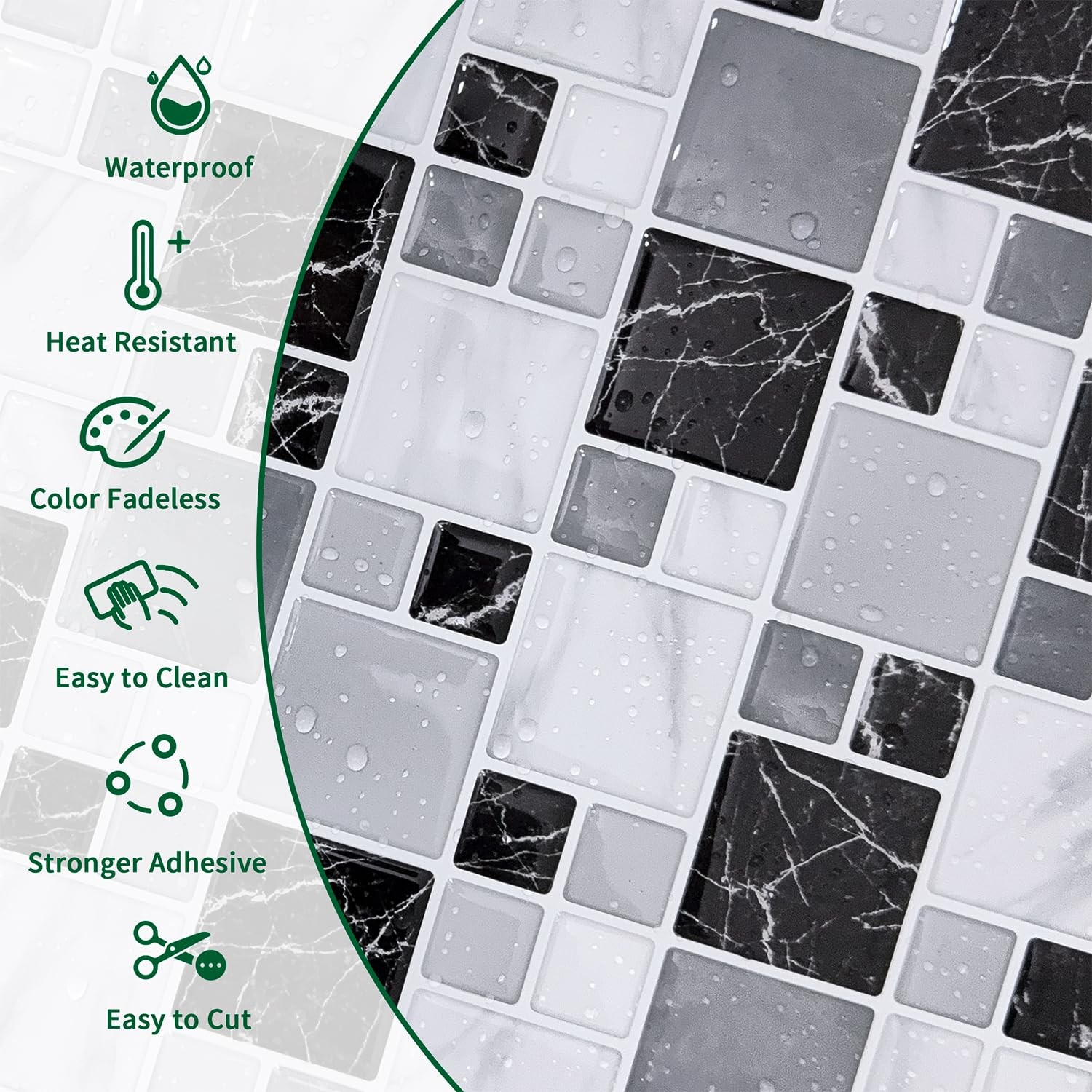 10-Sheet Peel and Stick Backsplash for Kitchen, 10” x 10” Self Adhesive Marbl…