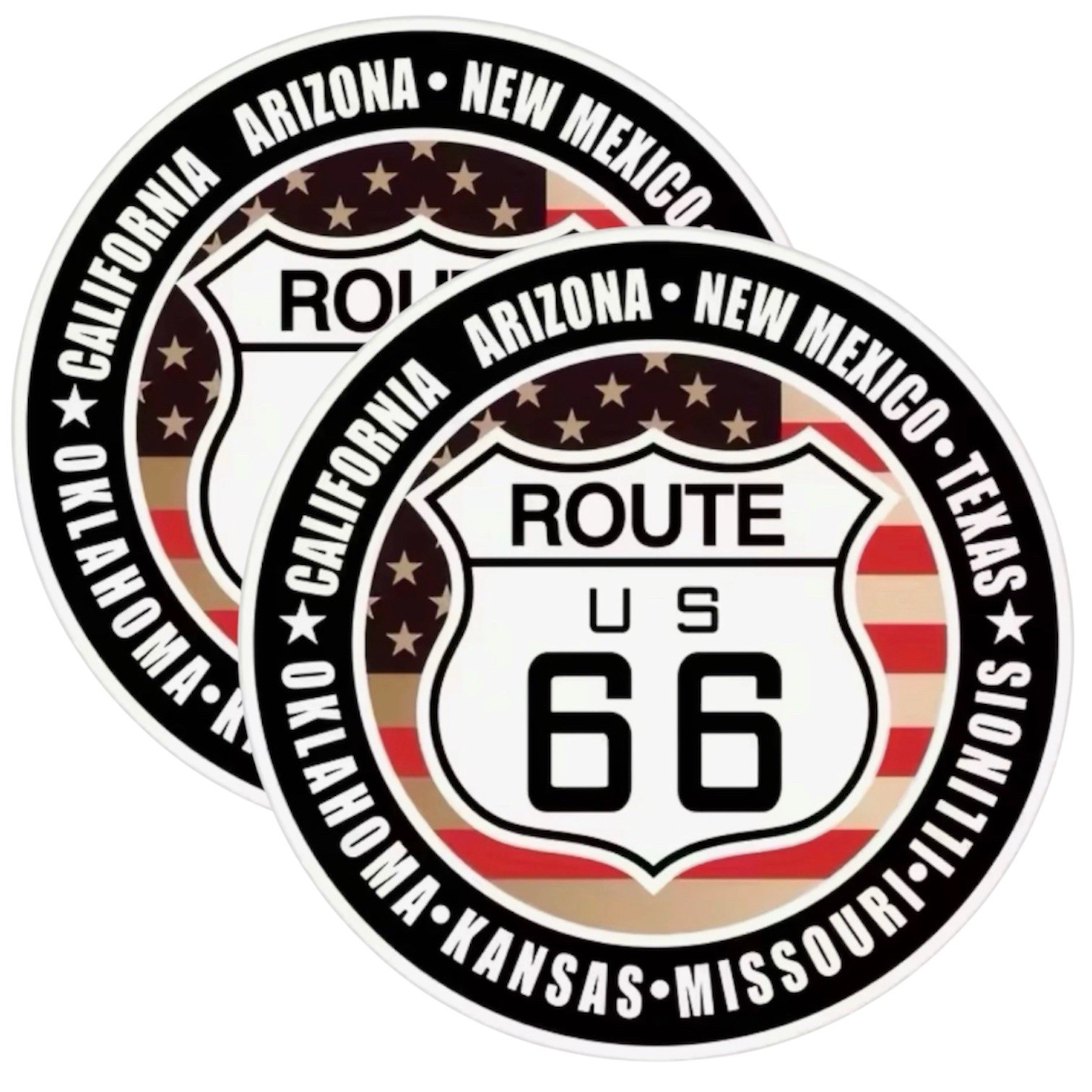 2 PACK – US ROUTE 66 STATES 3” INCH ROUND VINYL DECAL STICKER SET LOT 2PCS