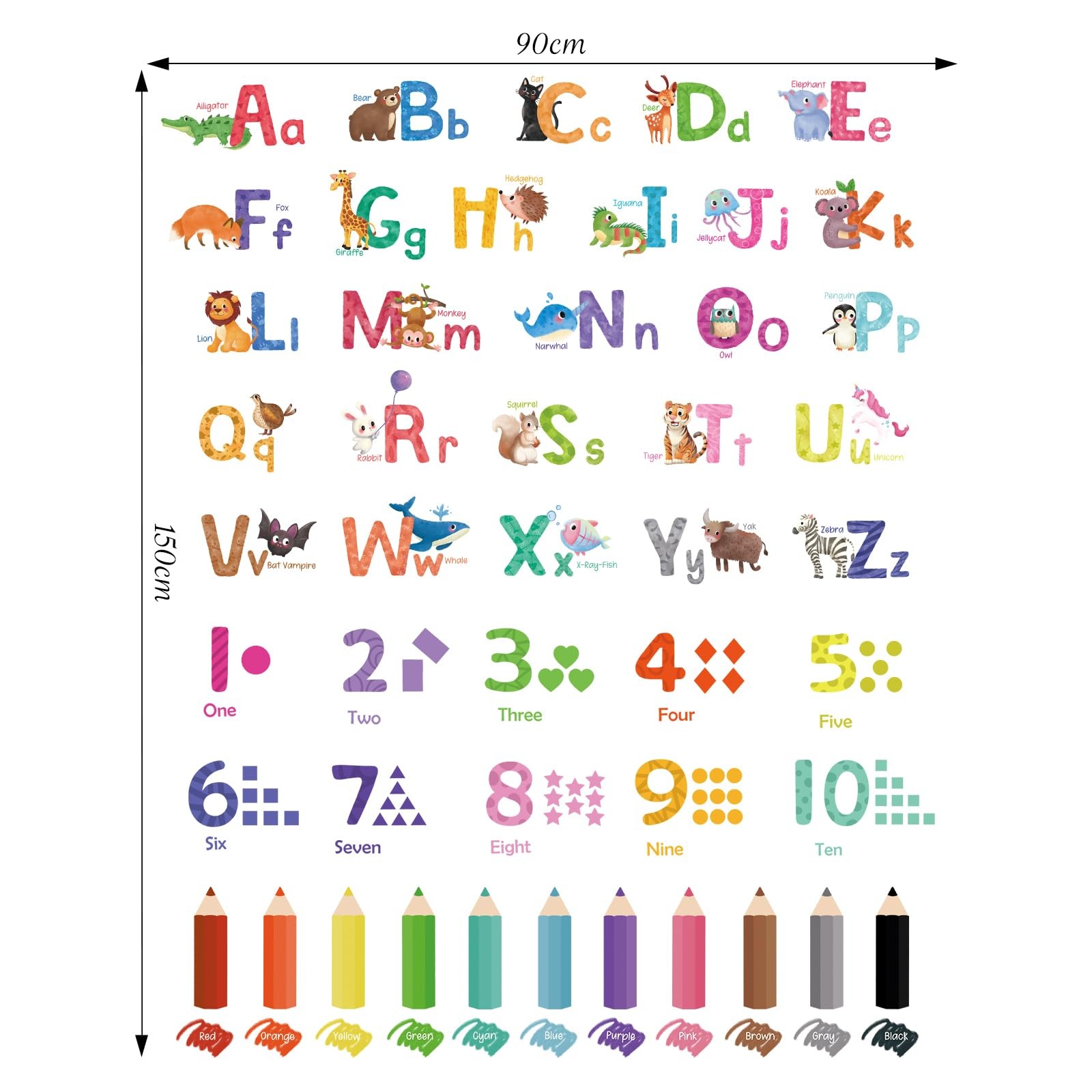 Animal Alphabet Numbers Wall Decals Peel and Stick, Vinyl Educational ABC Wal…