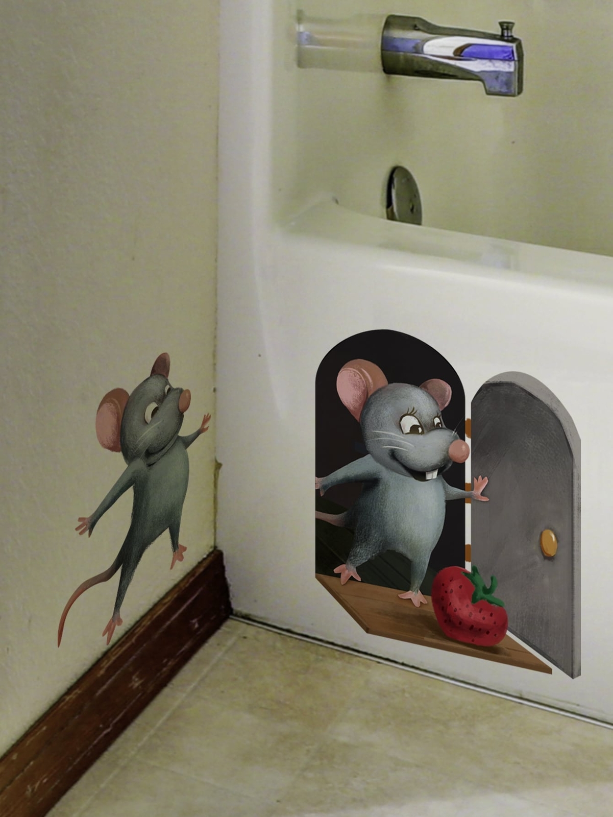 1pc 3D Cartoon Mouse Pattern Wall Sticker Mouse Hole Wall Sticker Cartoon
