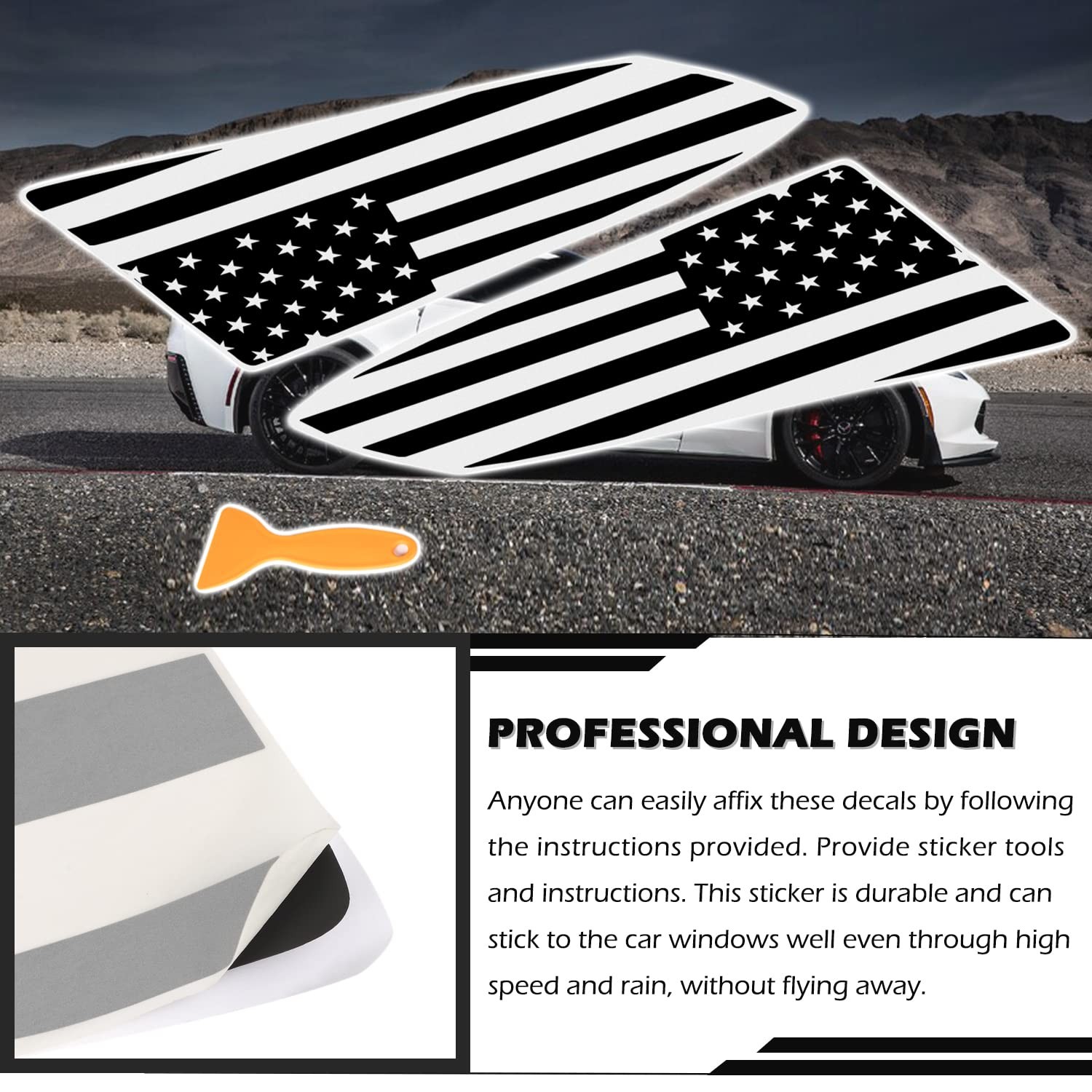 for Both Side American Flag Window Decals fit C7 Corvette 2014-2019 Black