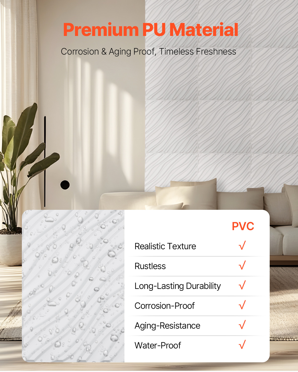 3D Wall Panels 12-Pack 19.7 x 19.7 inch PVC 32 Sq.Ft Coverage Wave Matte White