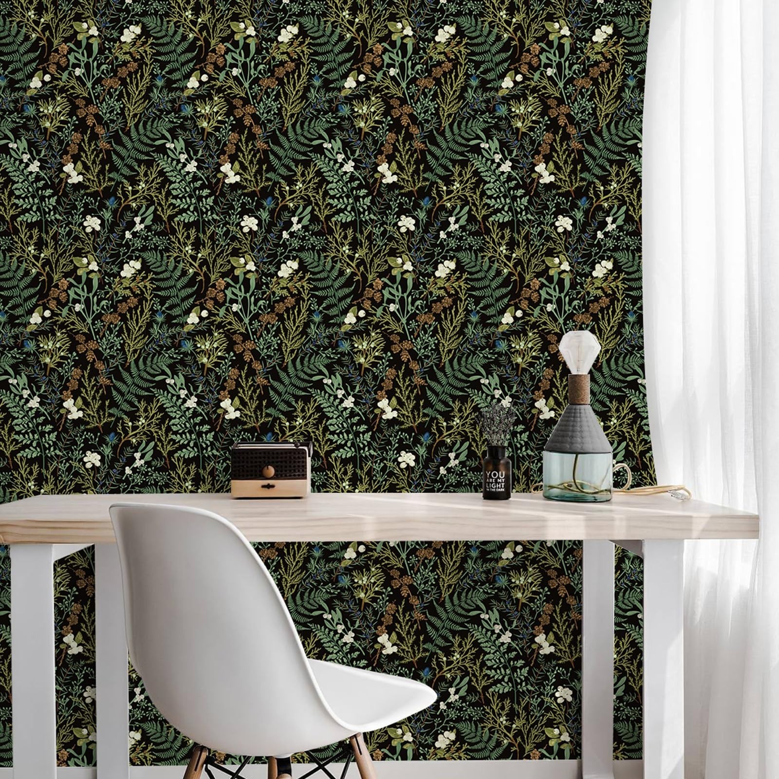 Amiya Black Fern Contact Paper Botanical Forest Wallpaper Peel and Stick Vint…
