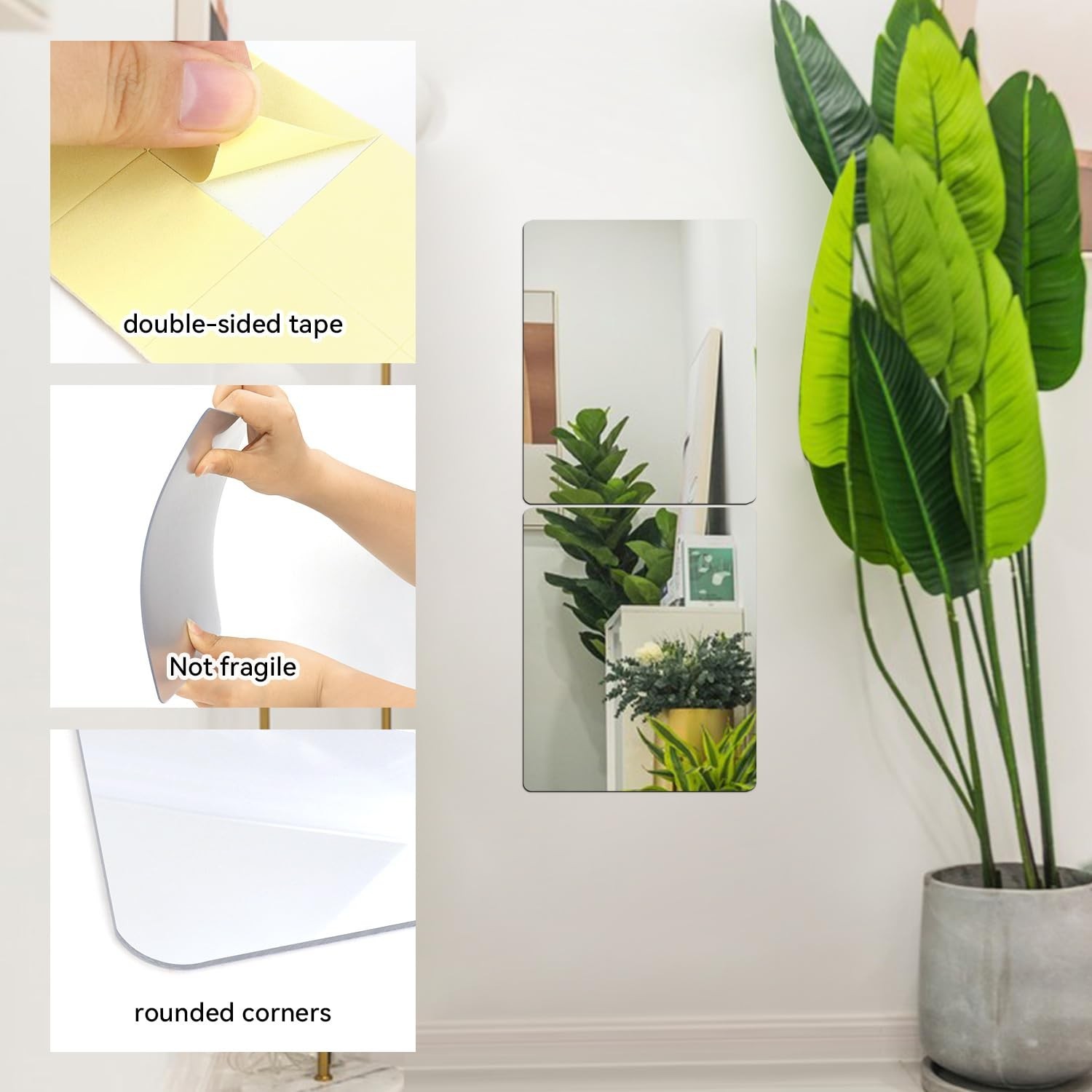 yuntop 2 Pack Self Adhesive Acrylic Mirror, 2MM Flexible Plastic Mirror, Shat…