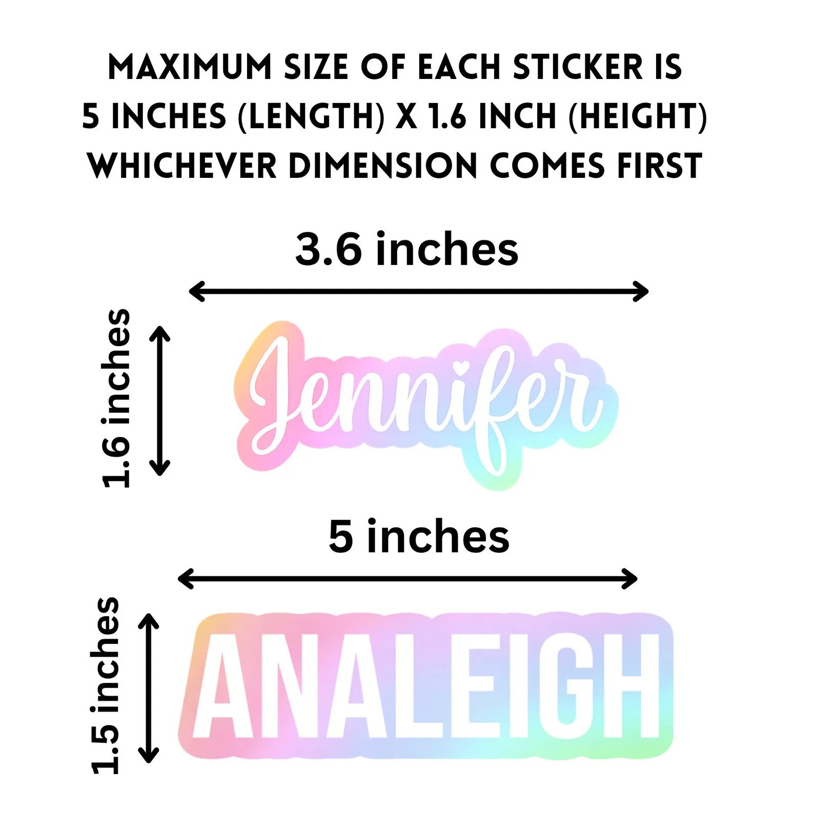 Set of 5 Custom Name Stickers, Pastel Rainbow Name Labels