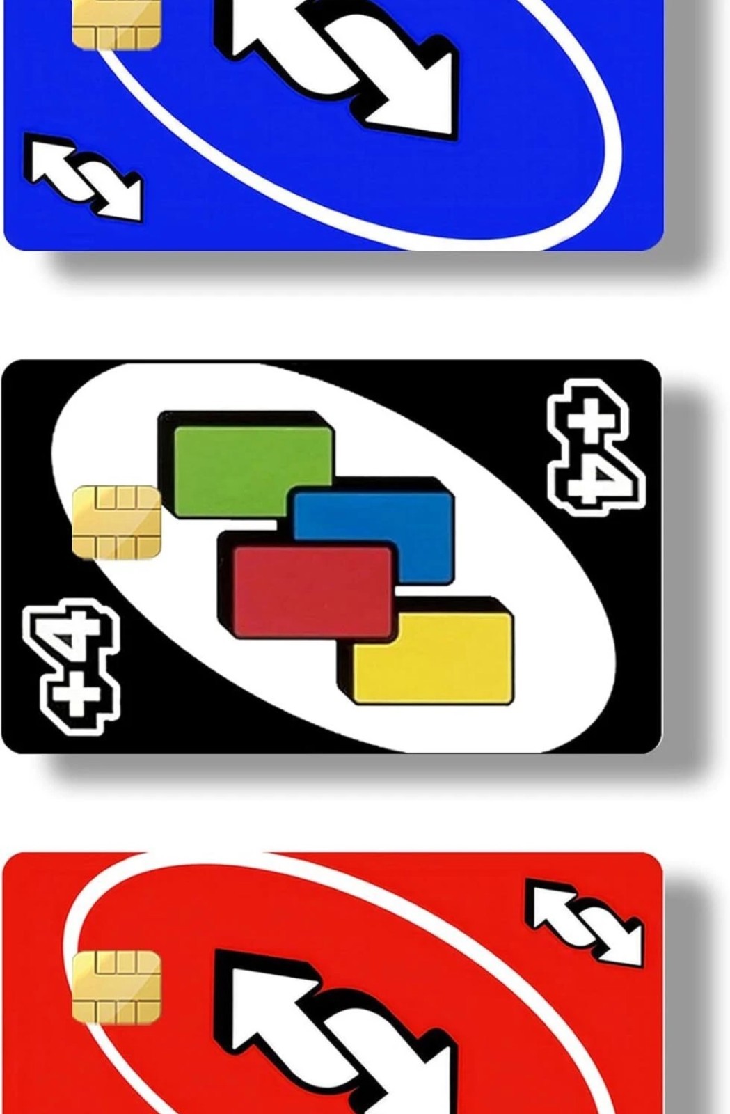 UNO Draw 4 Red Blue Reverse Card Skin 3-Pack Gamer Decal Wild Card Cover