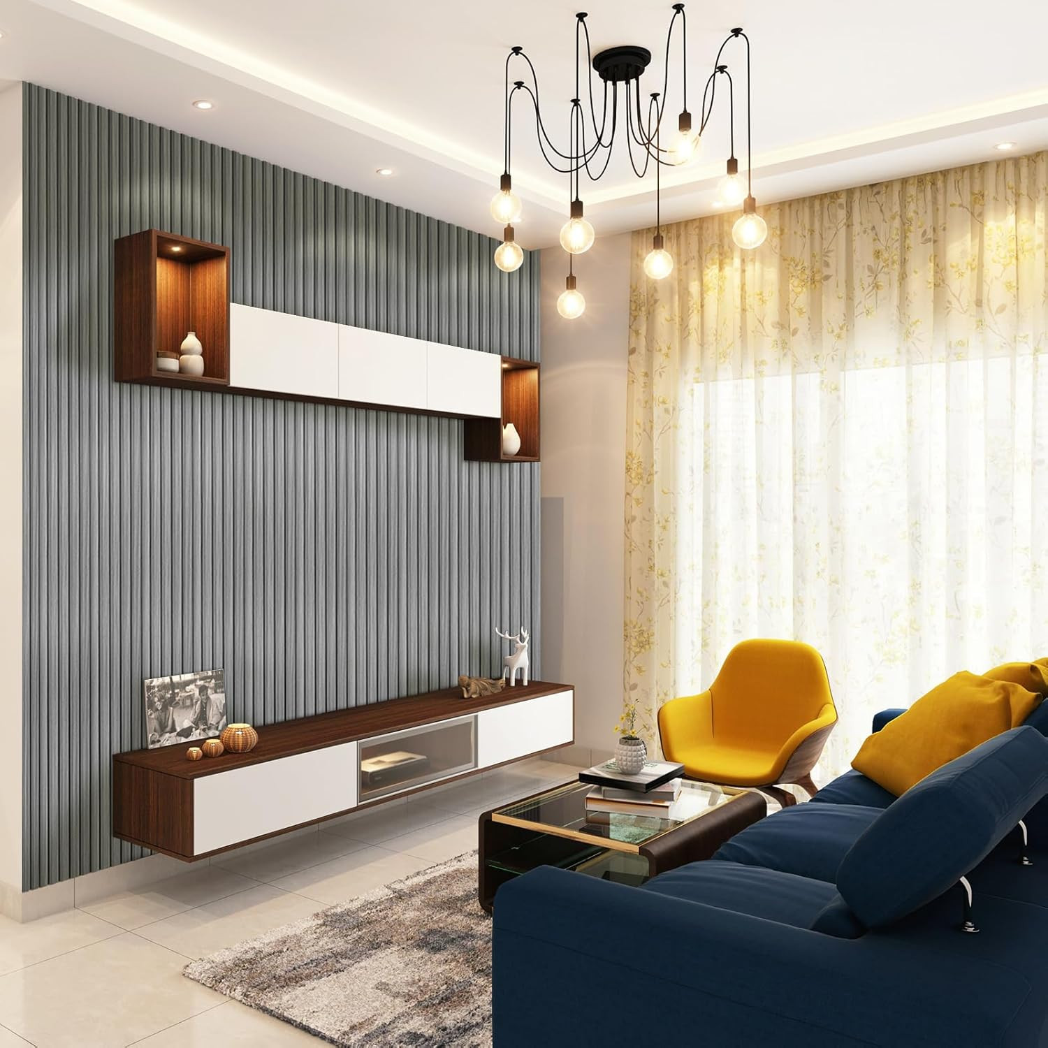 WPC Soundproof 3D Slat Wall Panels – Gray Oak, 8-Pack, 96×6 In.