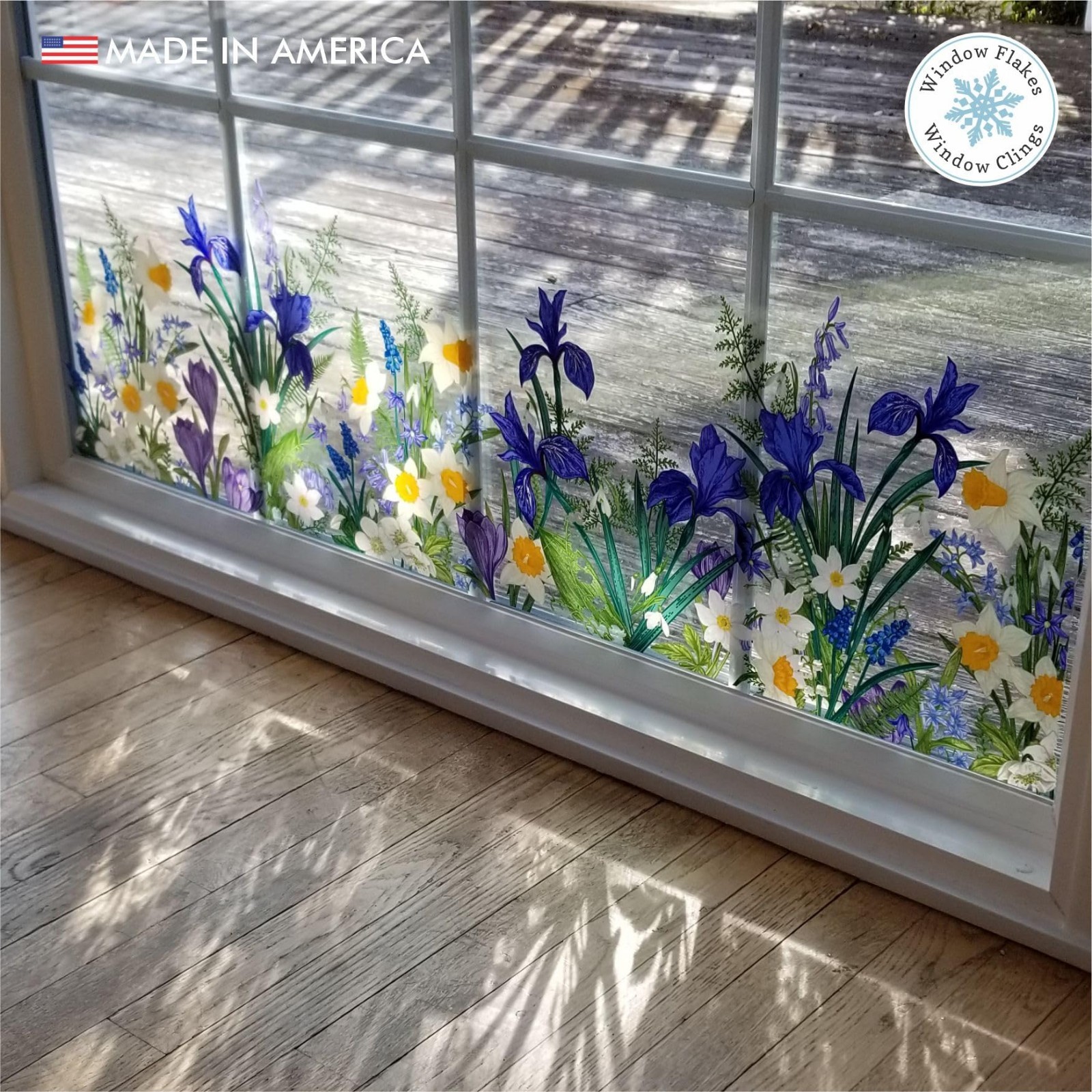 Spring Flower Window Cling Border – Double-Sided Static Decal for Glass – Bird S