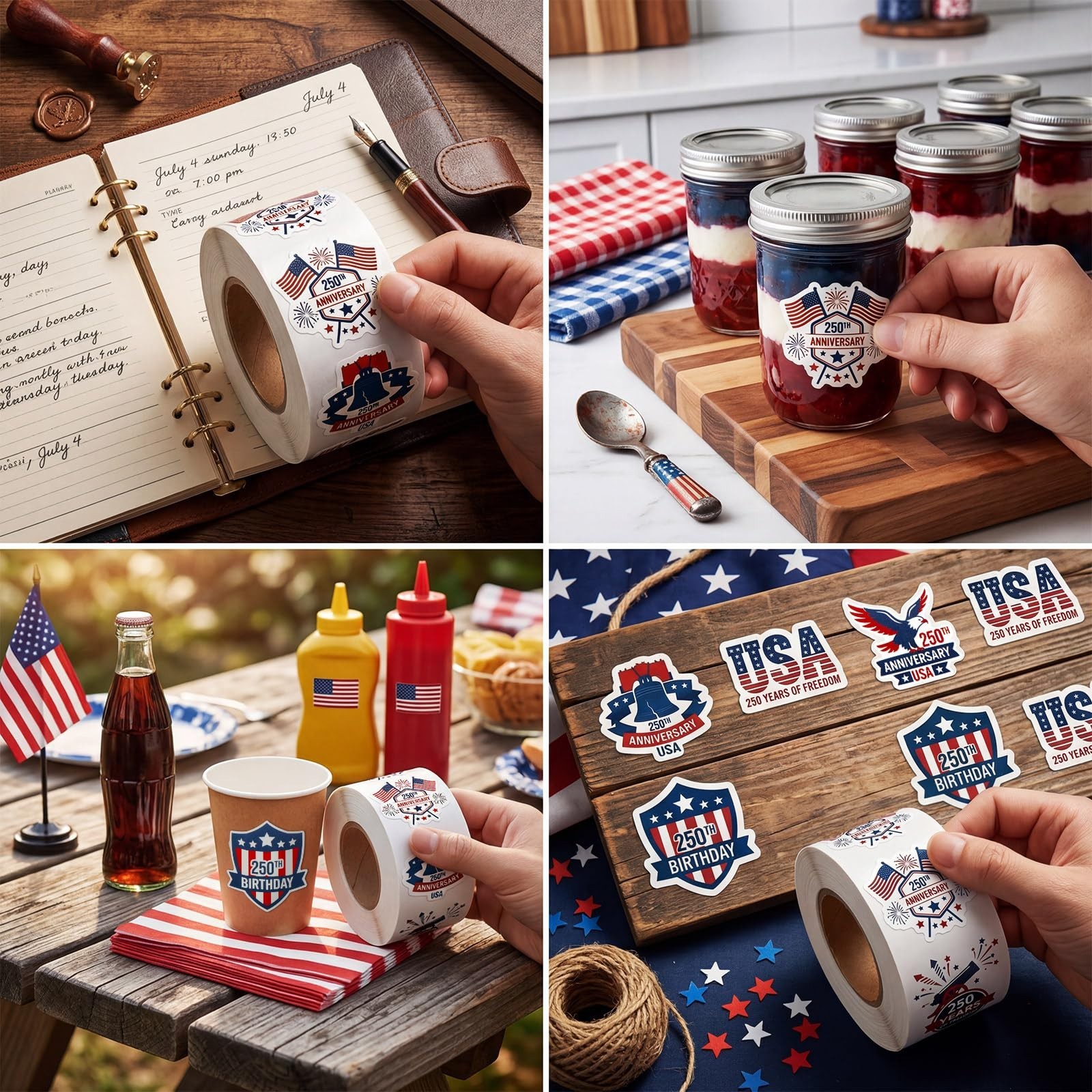 500 Pcs 250th Anniversary Stickers – 1.5" Patriotic Decals for July 4th, Scrapbo