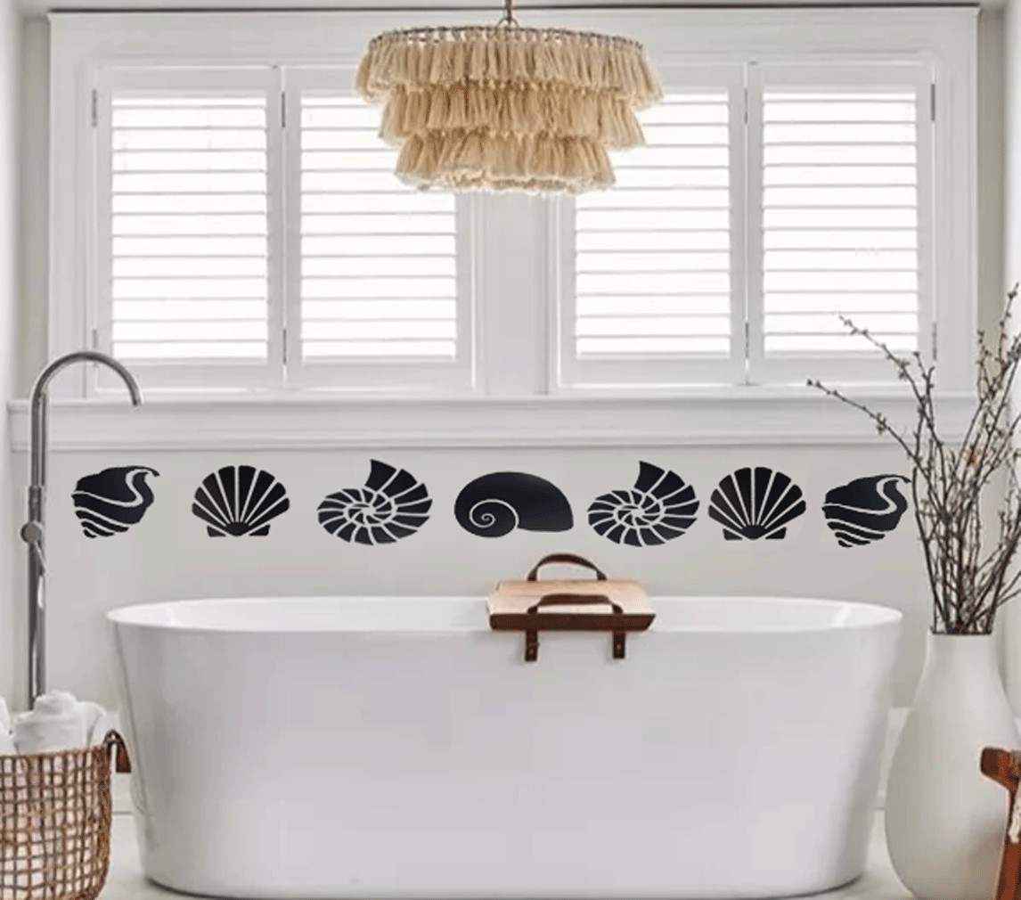 Sea Shell Wall Art Bathroom Decal Sticker Removable 8 pc set