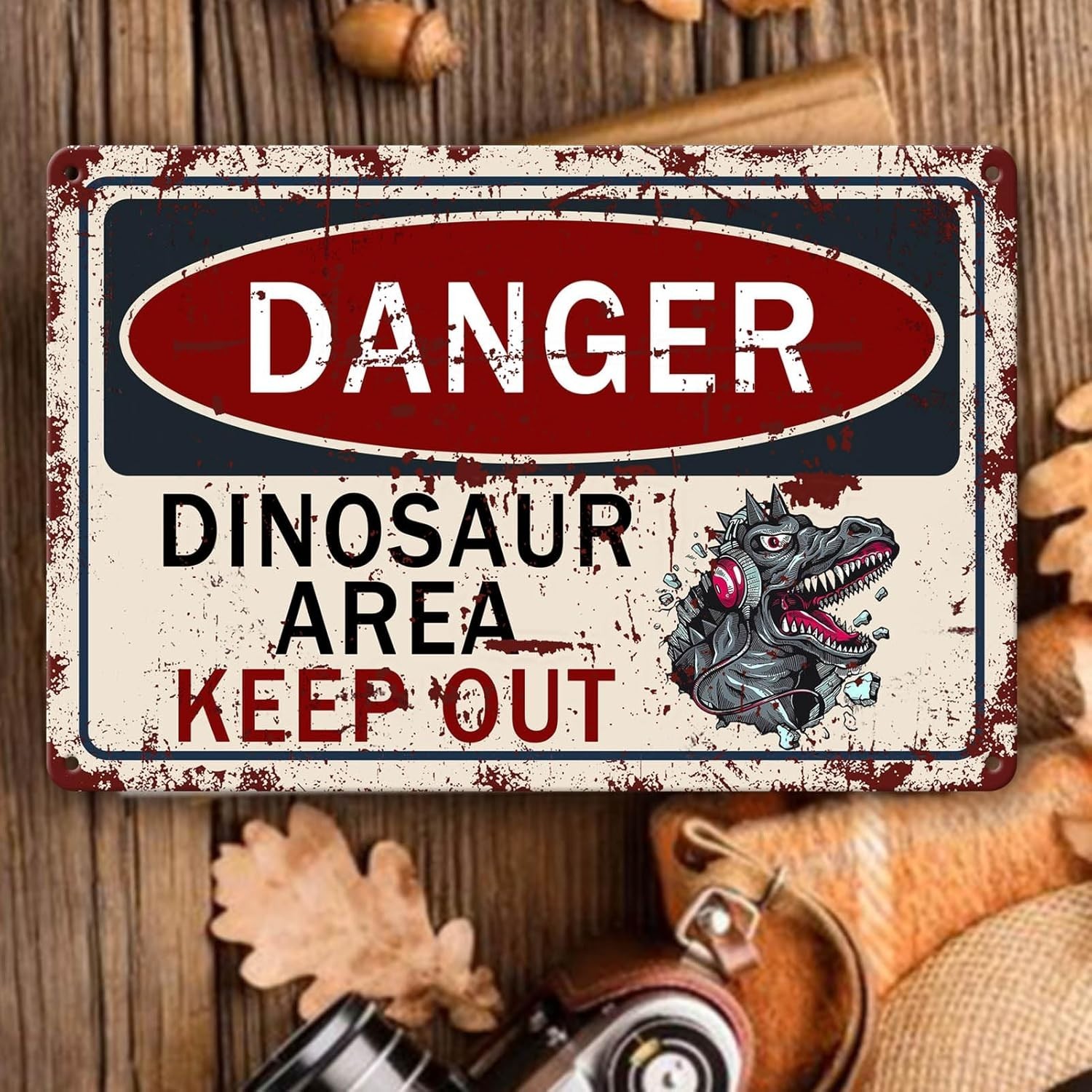 Eco-Friendly 8×12 Inch Dinosaur Metal Tin Sign – Fun Wall Decor for All Spaces