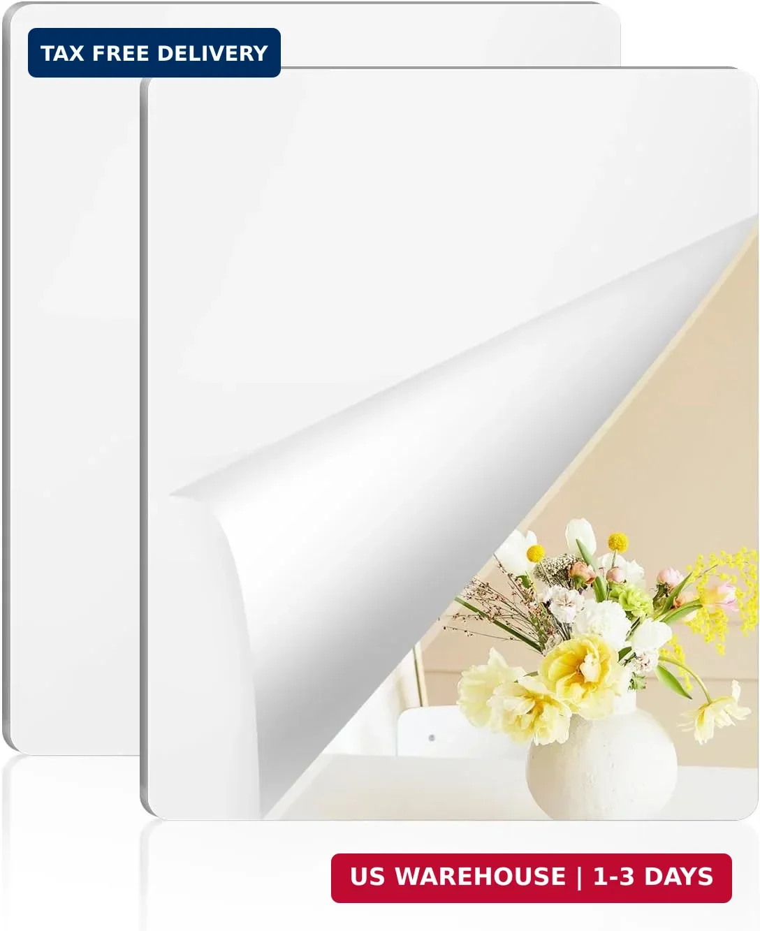 yuntop 2 Pack Self Adhesive Acrylic Mirror, 2MM Flexible Plastic Mirror, Shatter