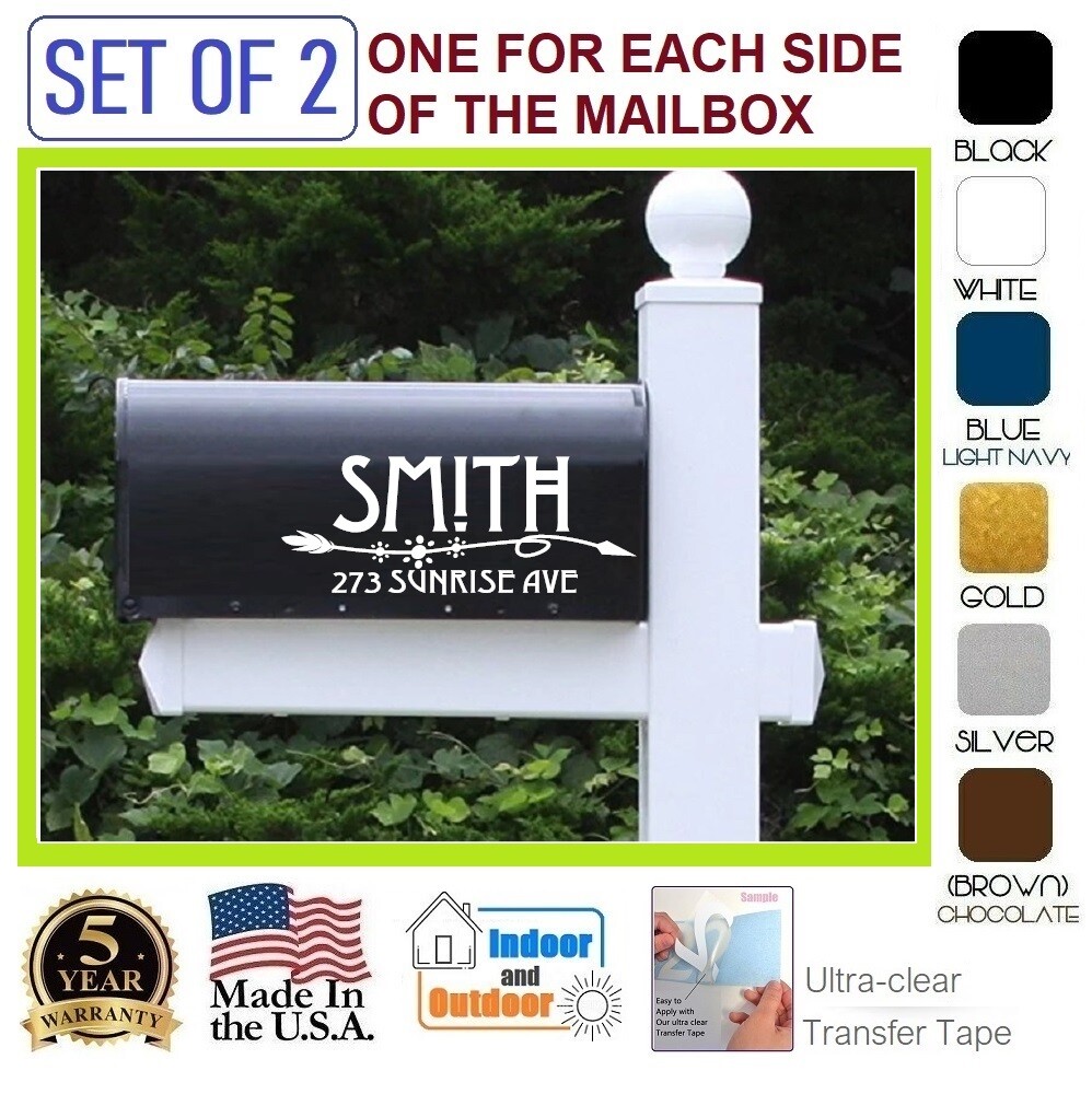 SET OF 2 CUSTOM PERSONALIZED VINYL MAILBOX NUMBERS NAME DECAL, (Model 23)