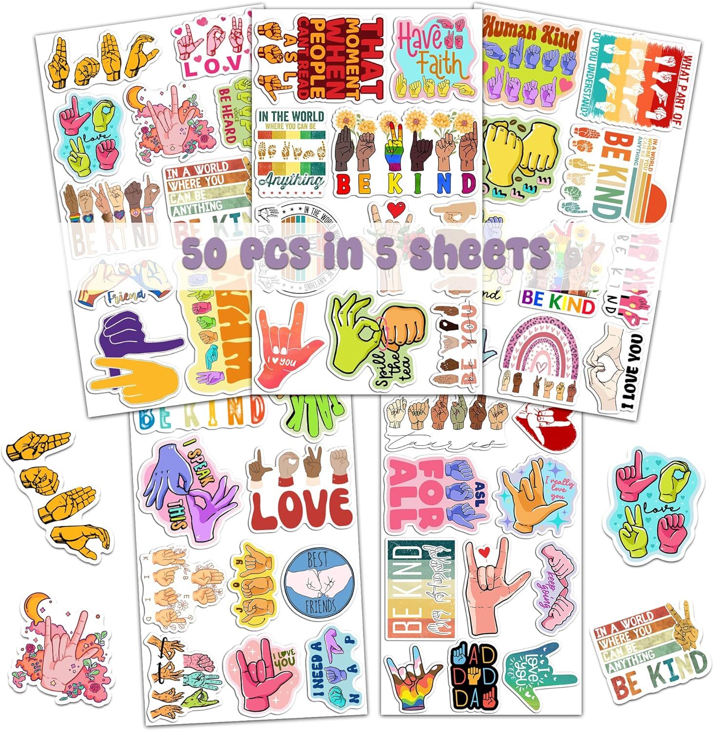 Pack 50 PCS ASL Stickers American Sign Language Vinyl Decals Waterproof Asl
