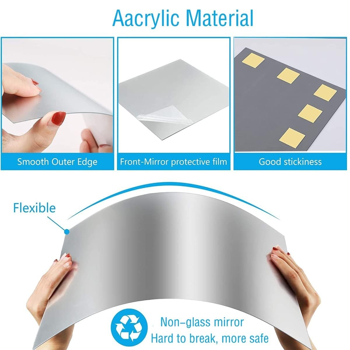 Flexible Acrylic Mirror Sheets 16"x12" – Self-Adhesive Wall Decor Tiles (2pcs)