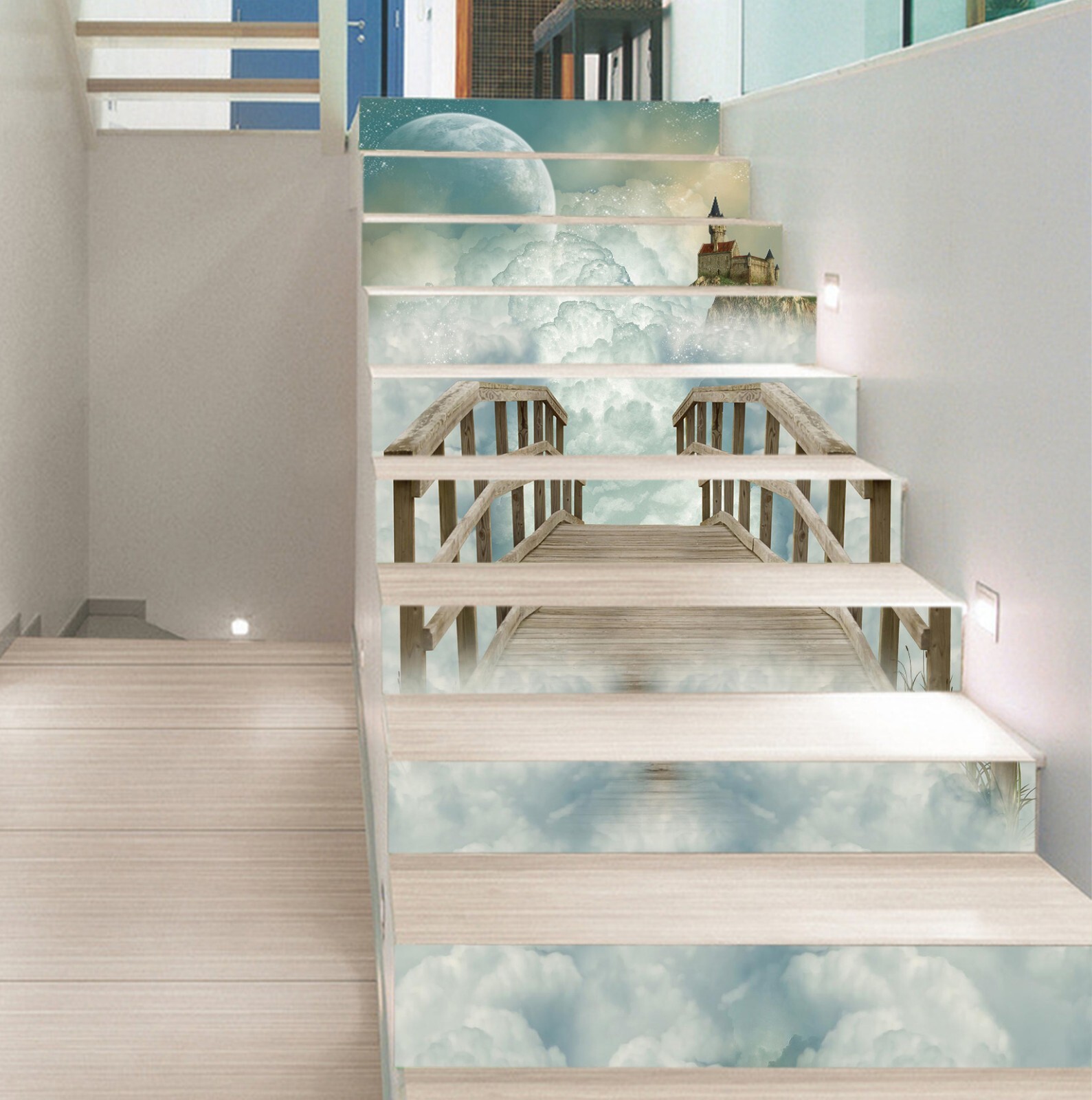 3D Cloud Castle AZ1081 Stair Risers Decoration Mural Vinyl Wallpaper Kay