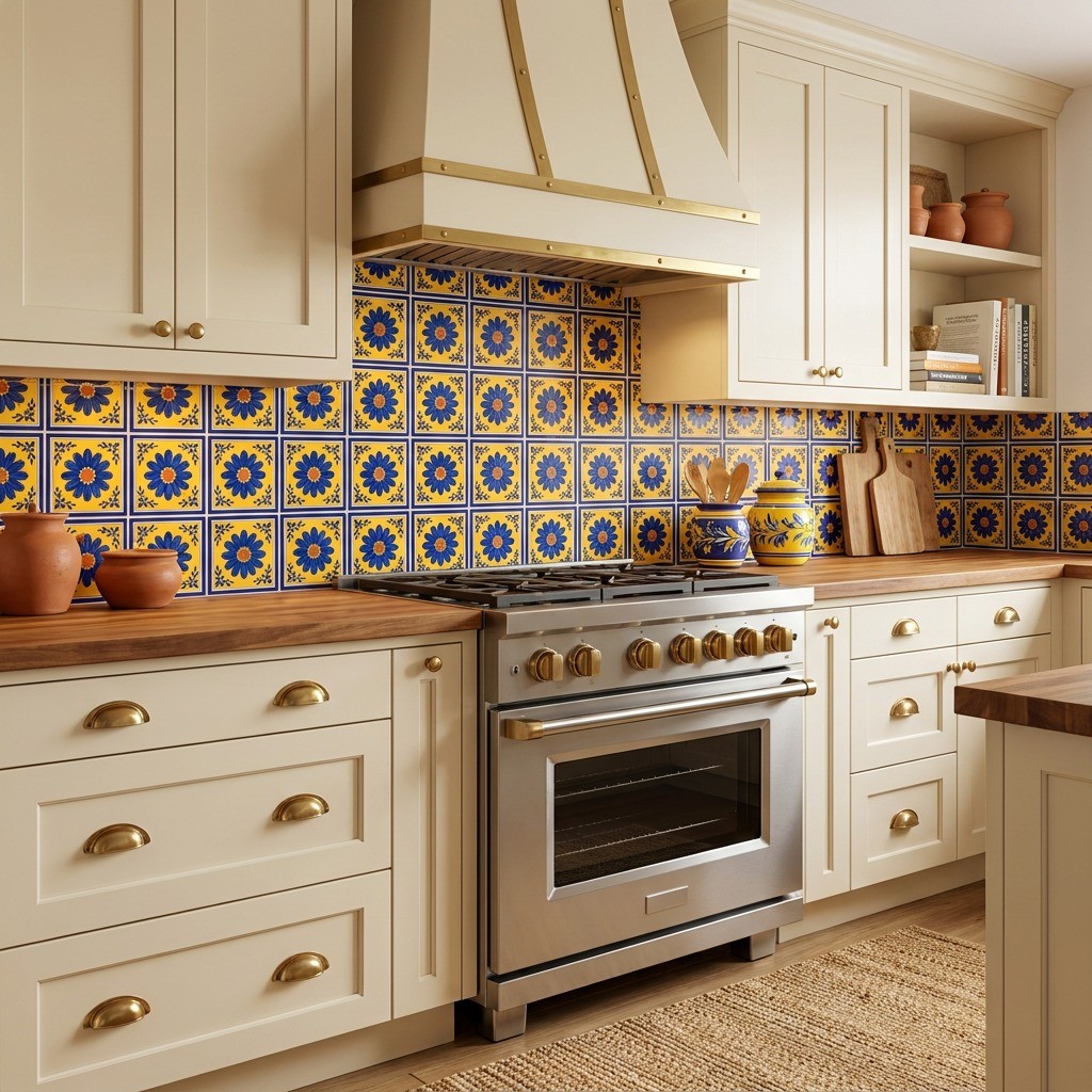 Peel and Stick Tile Stickers Blue Yellow Mexican Talavera Kitchen Backsplash
