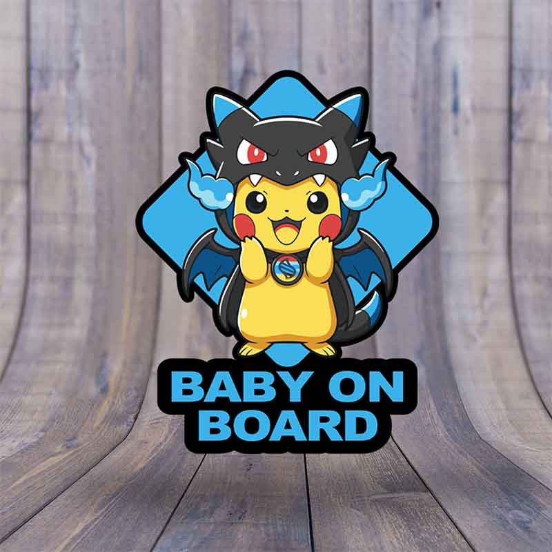 Pikachu Charizard X Poncho Baby On Board Decal – Cute Anime Car Vinyl Kawaii