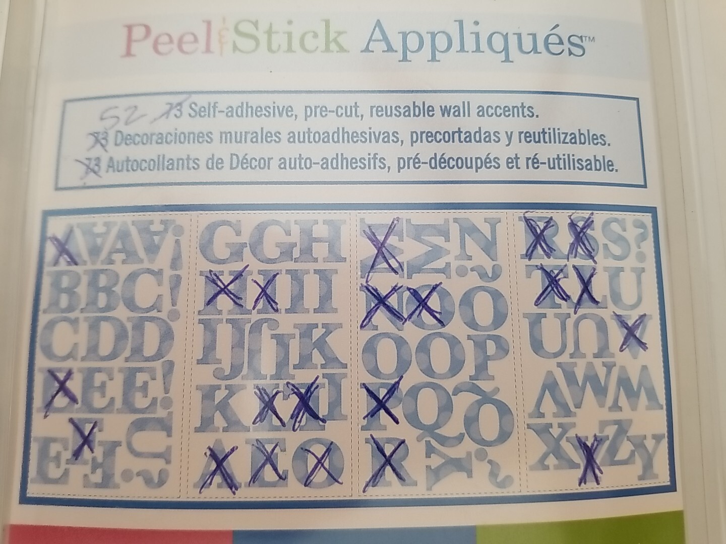 RoomMates for Kids Peel & Stick Wall Decals 52 Blue Letters w/dots SEE PICS
