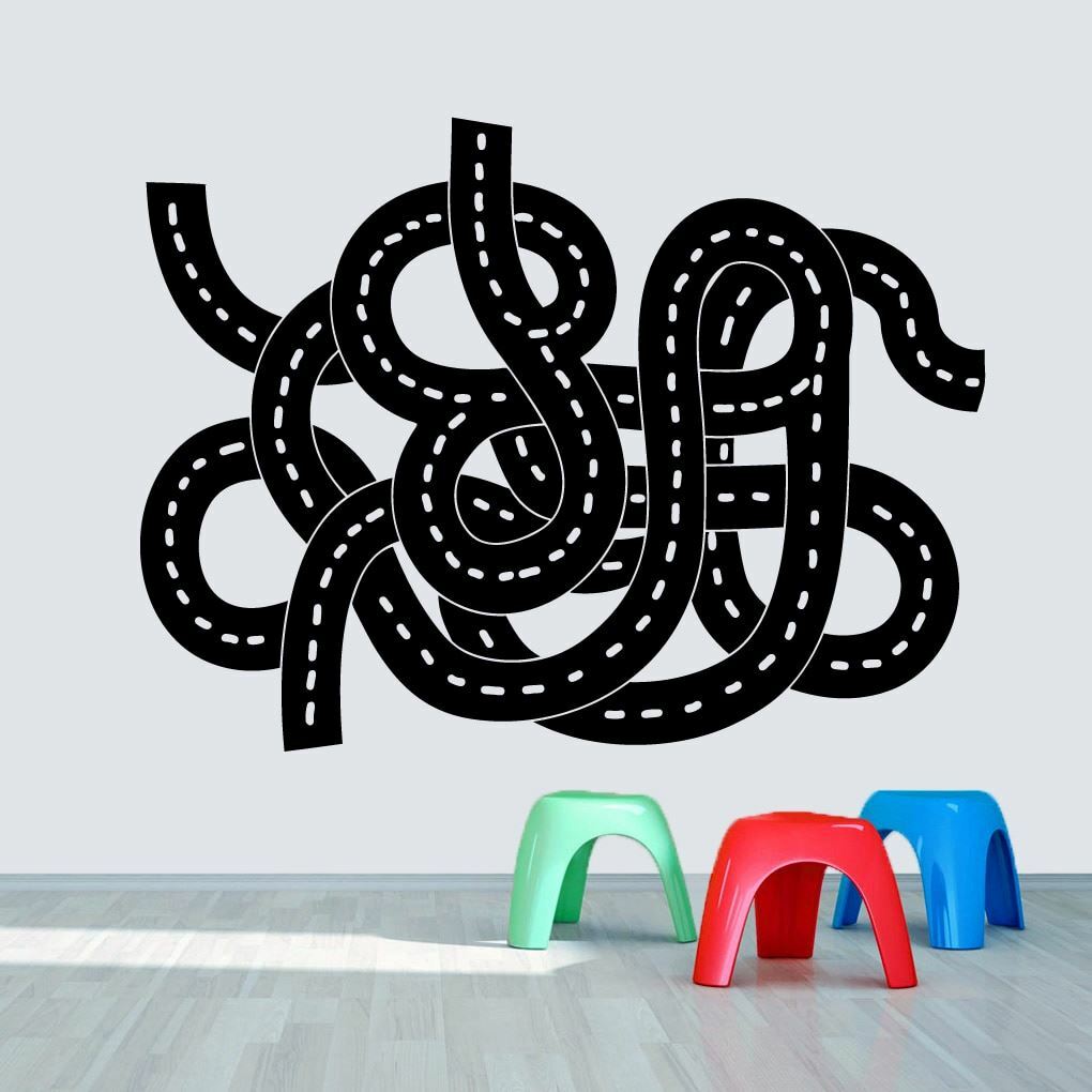 Road Wall Decal – Nursery, Kids, Playroom, Cars, Racing, Driving, Vinyl Wall Art