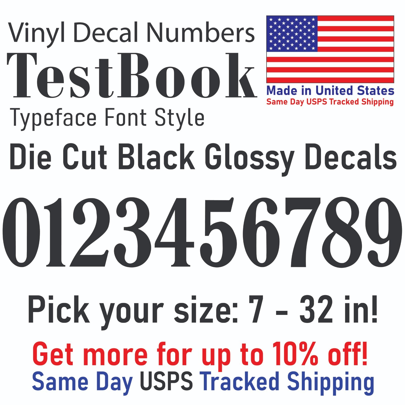 0-10 7"-32" Big Size Vinyl Die Cut Decal Numbers (Black), 6Yrs Outdoor Film