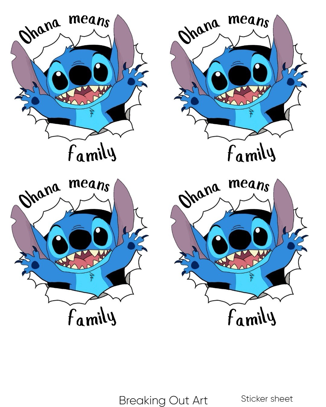 Stitch Ohana Means Family XL waterproof Vinyl Self-Adhesive Sticker Decal pack