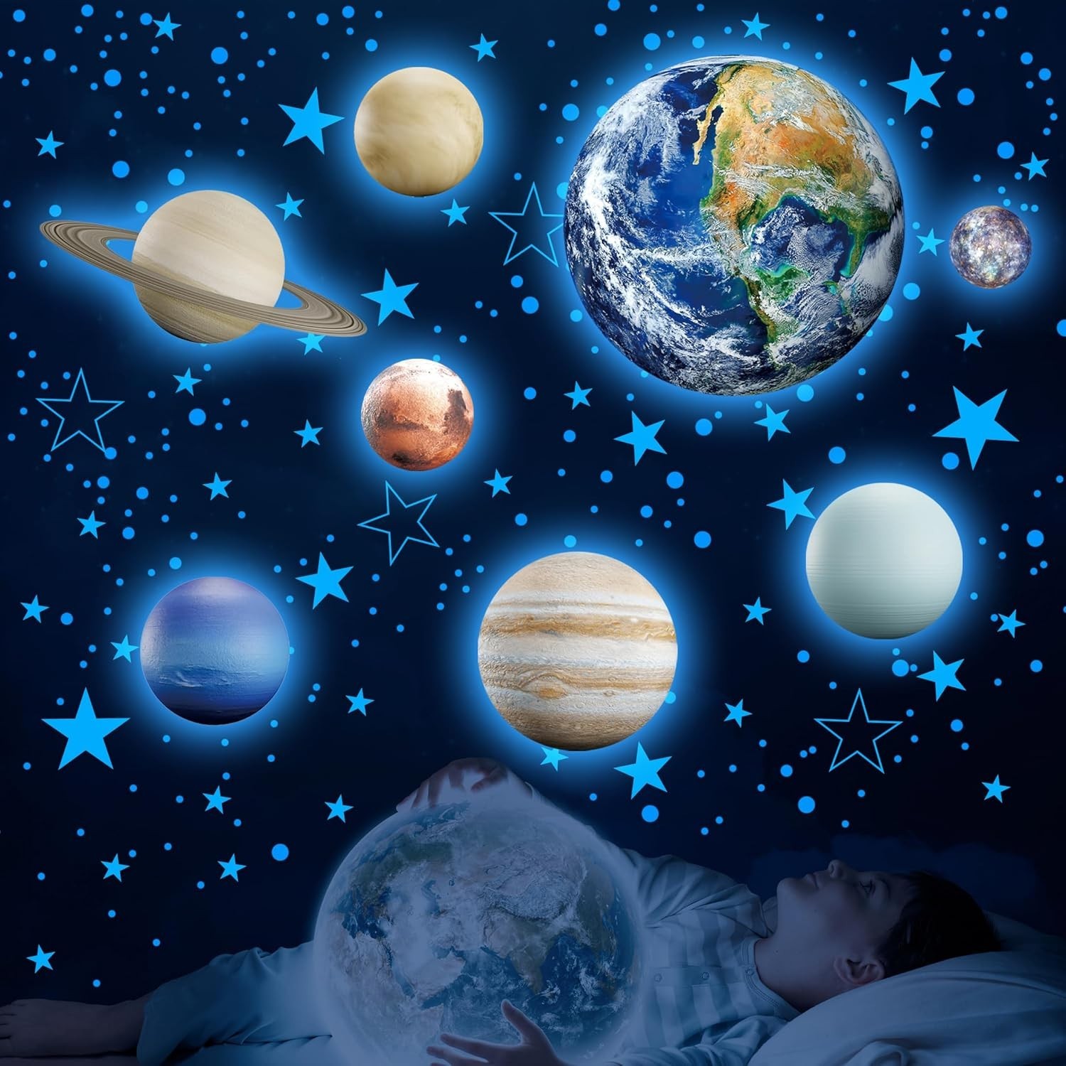Glow in The Dark Stars Solar System Wall Decals, The Earth Wall Stickers for …