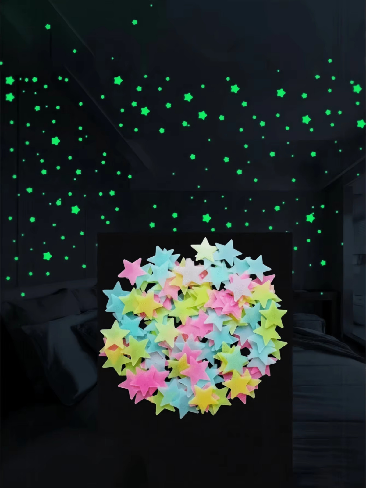 100pcs Glow In The Dark Stars Luminous Wall & Ceiling Star Stickers Home Decor