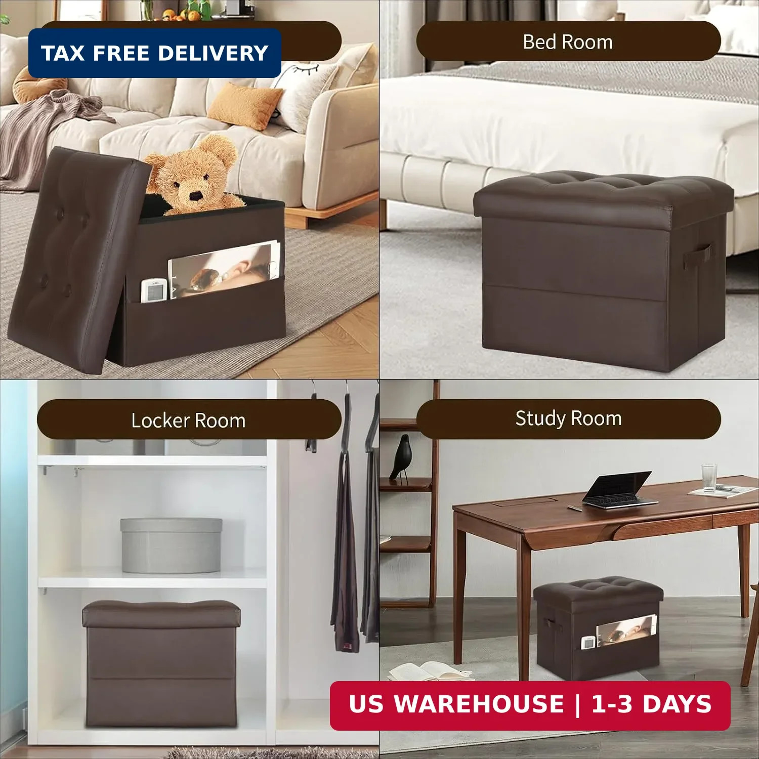 Storage Ottoman Foot Rest Stool, Foldable Leather Footstool Storage