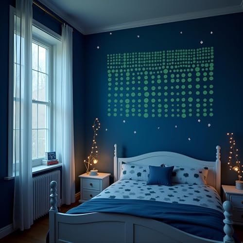 1 Sheet Glow in The Dark Wall Stickers, 407 Pcs Removable Dots White