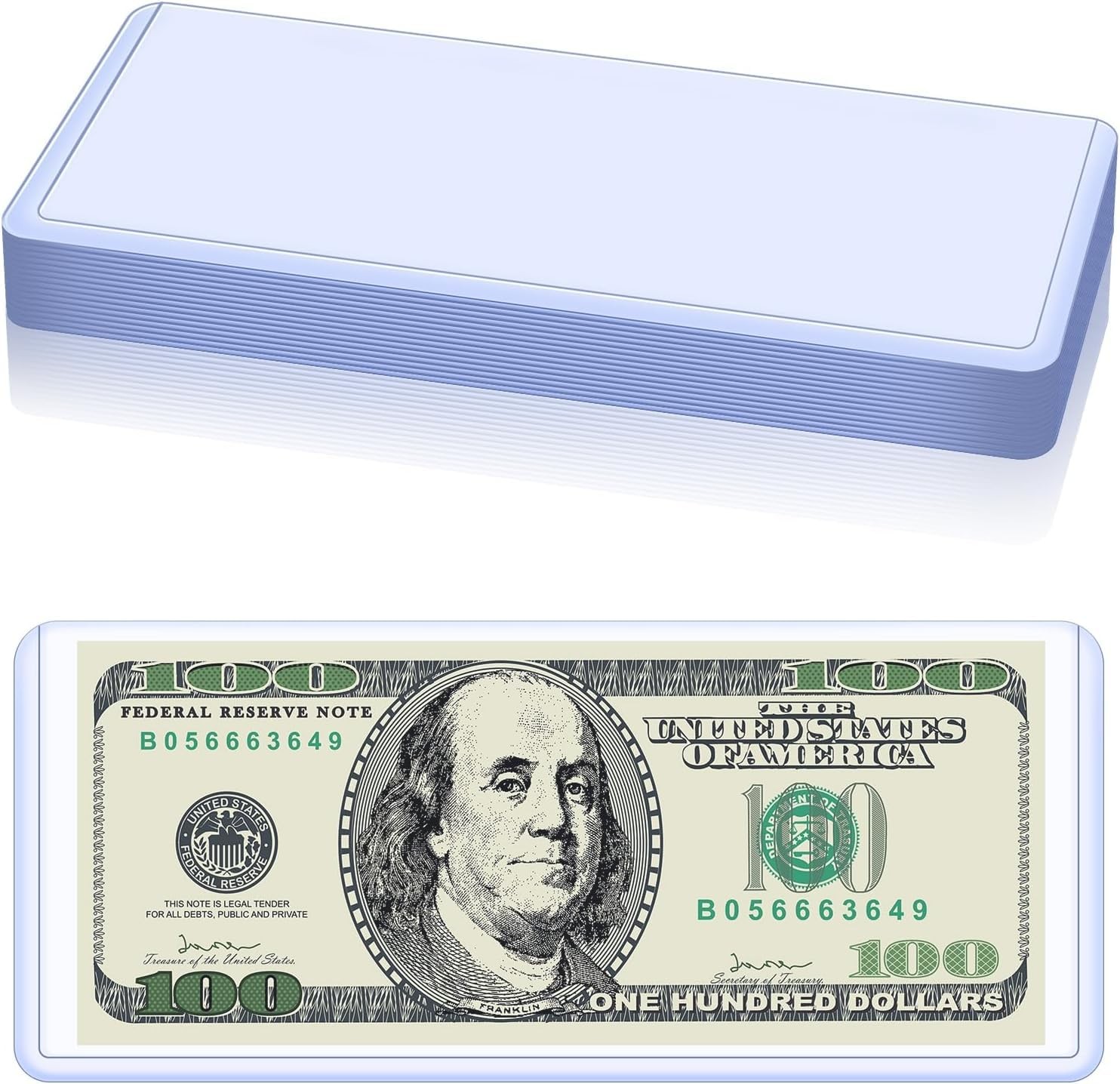 15 Pack Dollar Bill Sleeves – 6.8" x 2.9" Clear PVC Currency Sleeves, Hard…