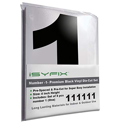 Black Vinyl Number 1 (One) Stickers – 6 Pack Self Adhesive – 4 inch 1 Black