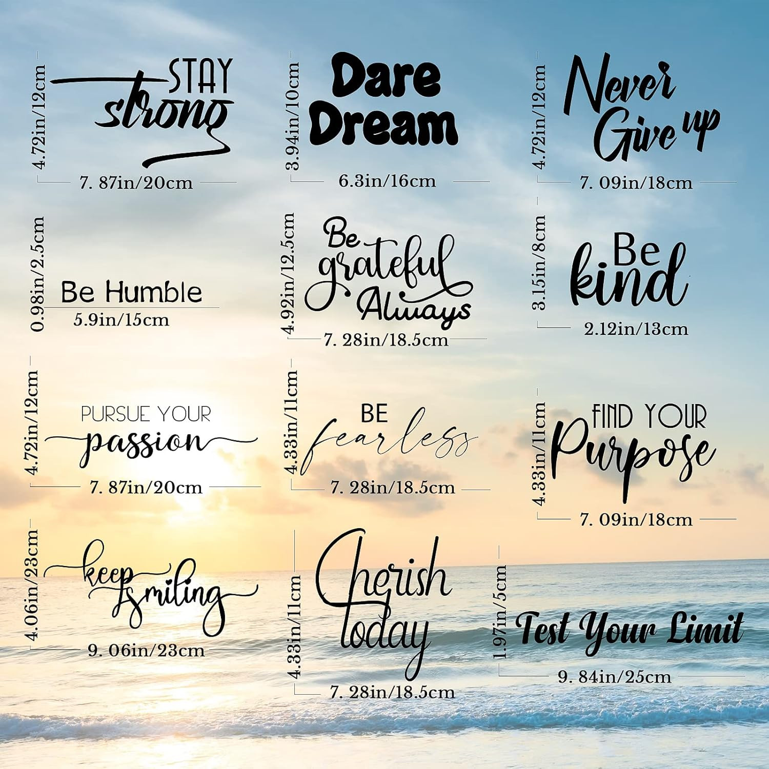 12 Pcs Inspirational Quotes Wall Decals Peel and Stick Vinyl Mirror Stickers Mot