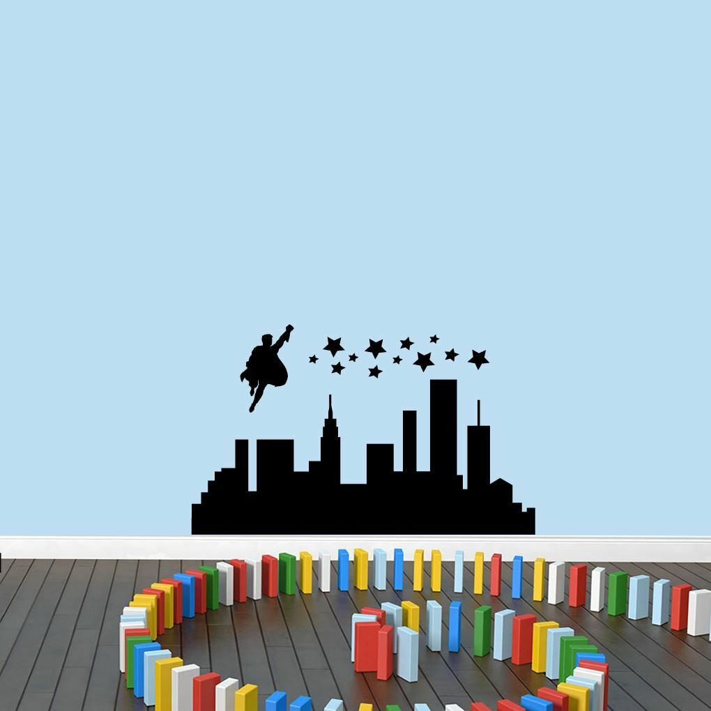 Superhero City Wall Decal – Kids, Nursery, Playroom, Classroom, Decal, Sticker