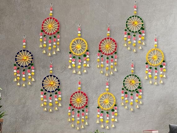 Premium Quality Home Decor Wool Handmade Colorful Pom Pom Bell Wall Hangings
