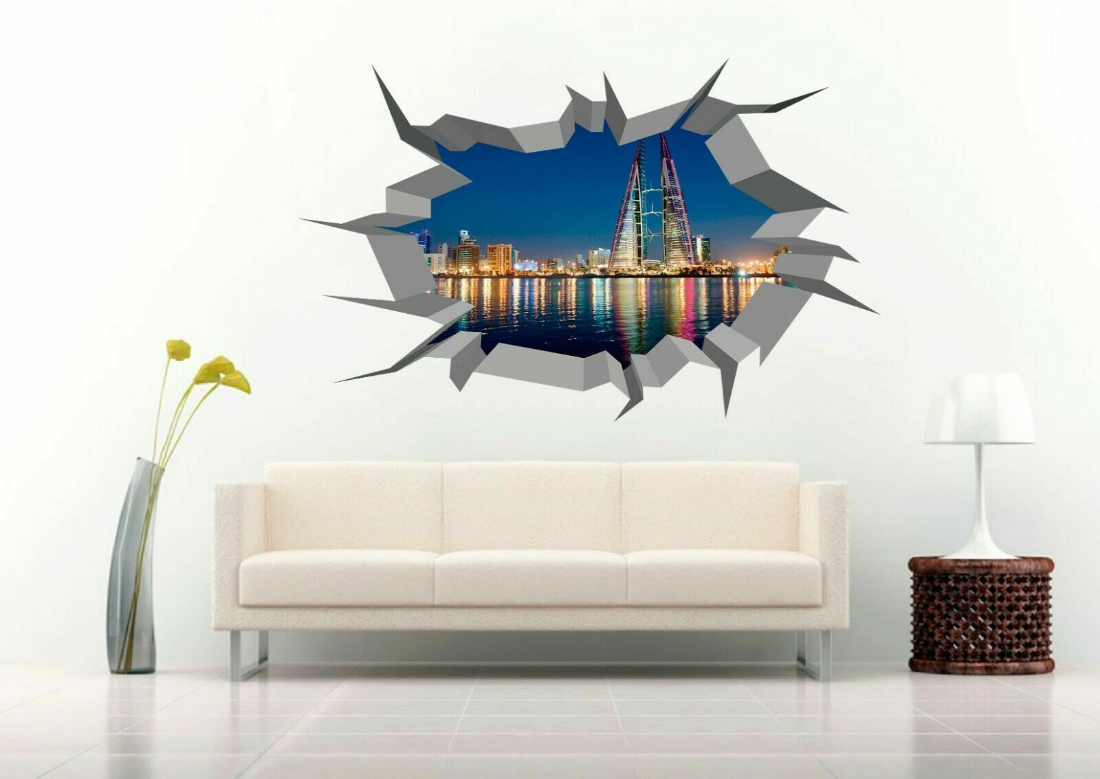 Bahrain World Trade Center 3D Crack Wall Decal Vinyl Sticker Mural Art Decor