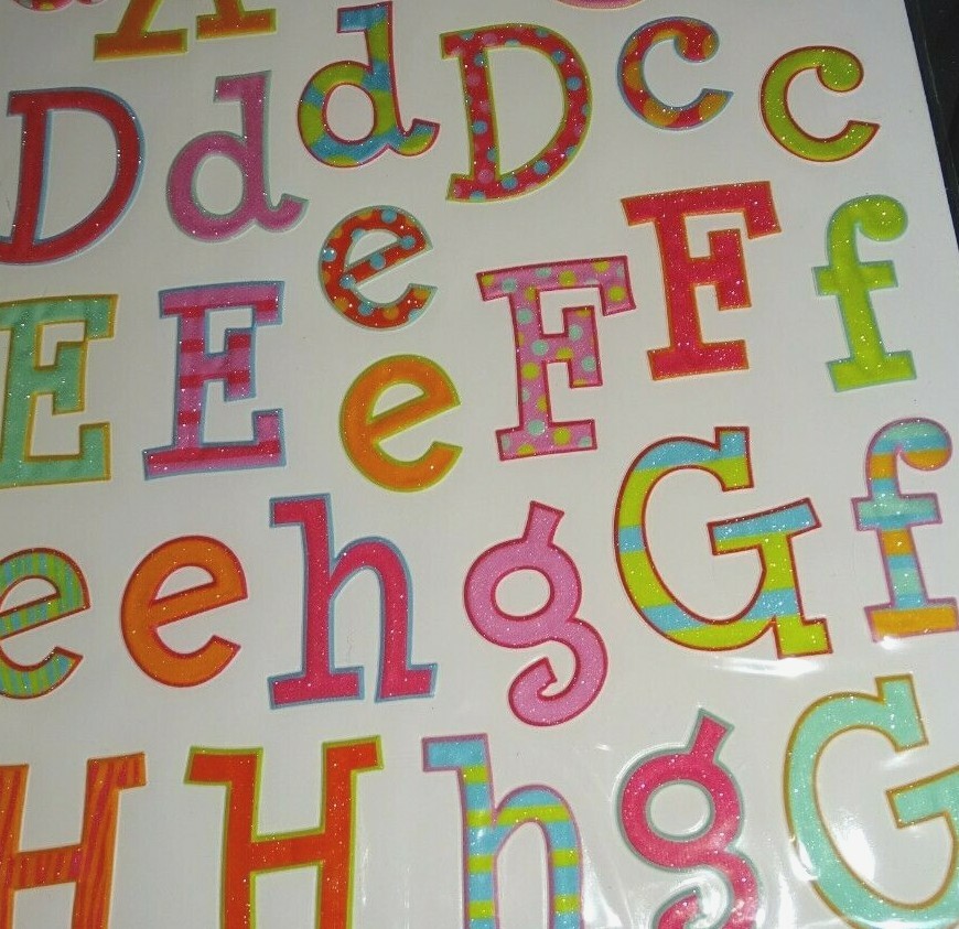 Add-Here Anywhere Art Glitterpuff Alphabet Rainbow Peel Stick Remove Reposition