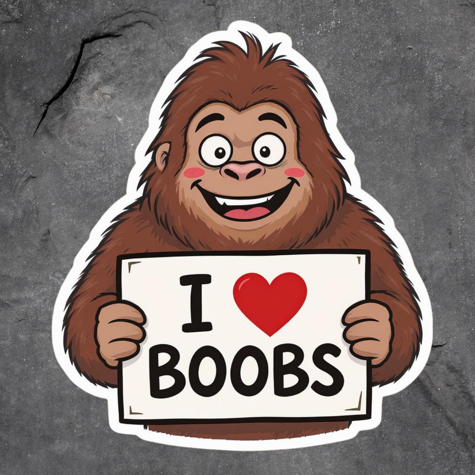 Bigfoot I Love Boobs Sticker Vinyl Decal Funny Sasquatch Holding Sign