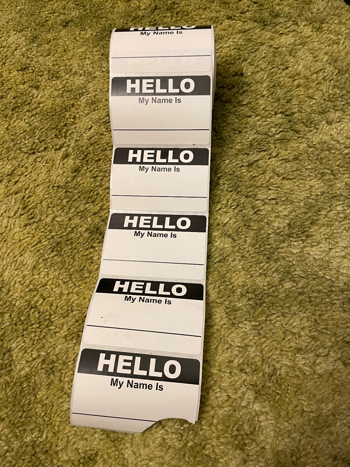 Hello My Name Is Black Sticker Label Roll