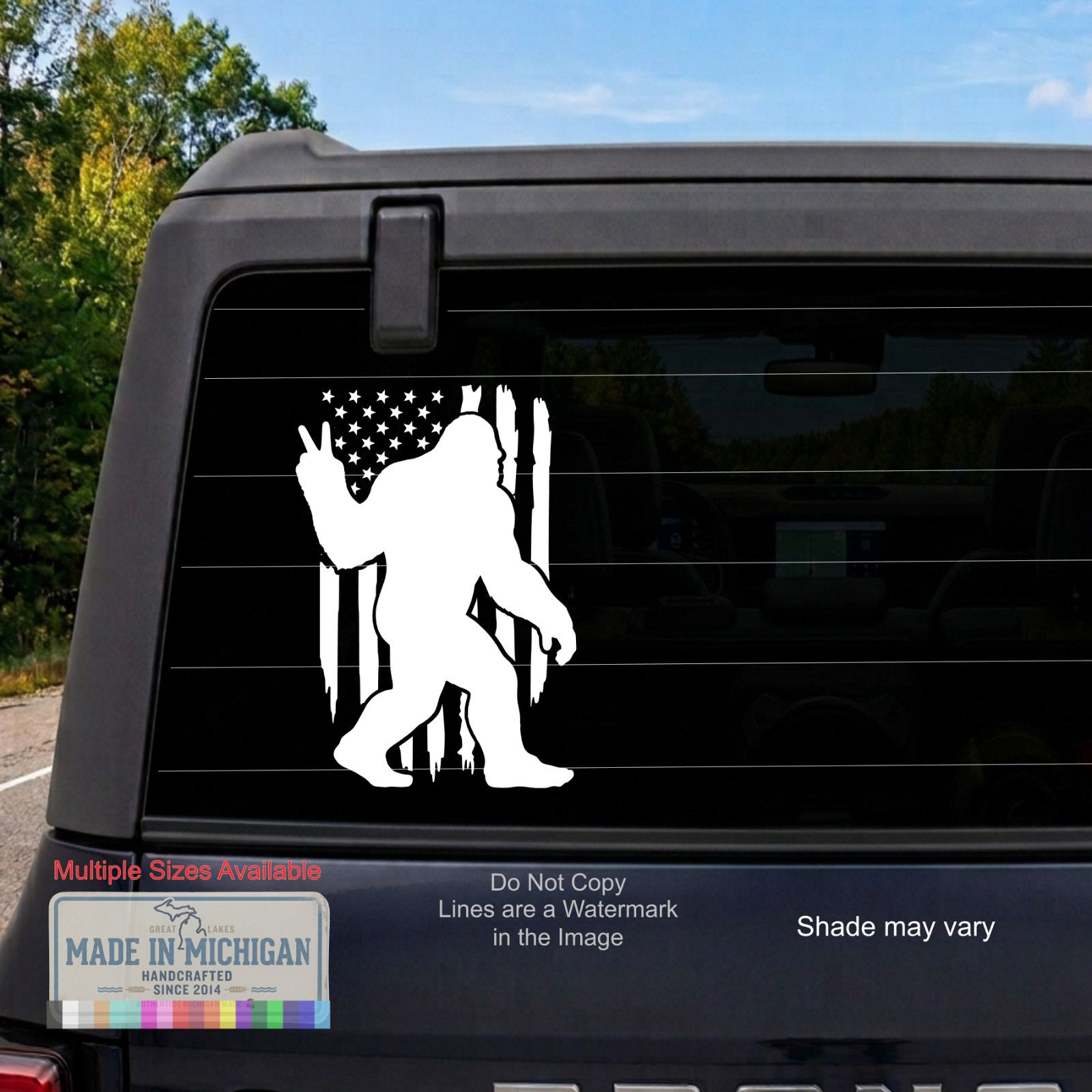 Bigfoot American Flag Decal Sasquatch USA Flag Car Sticker Vinyl Window Graphic