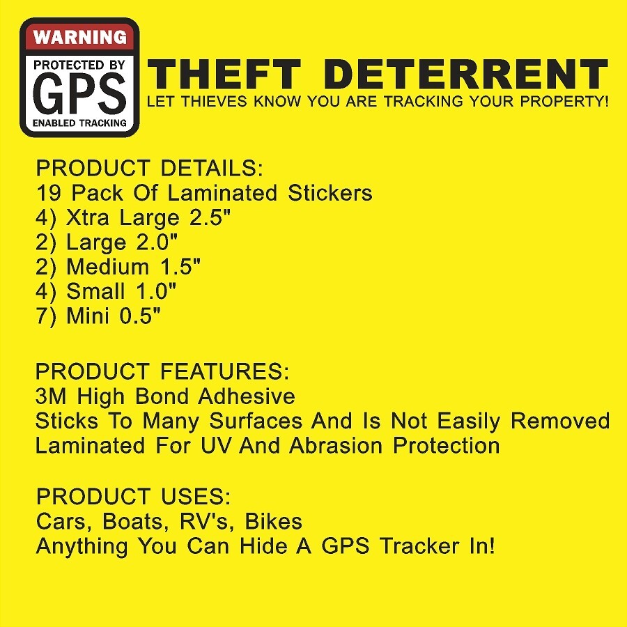 19 PACK GPS Tracking Warning Theft Deterrent Laminated Stickers High Quality