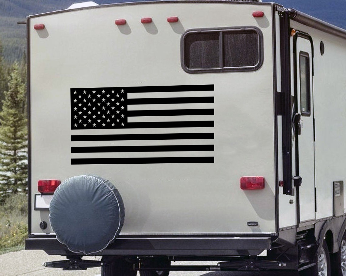 Pair American Flag Vinyl Decals – Matte Black Stickers Custom Sizes for Vehicles