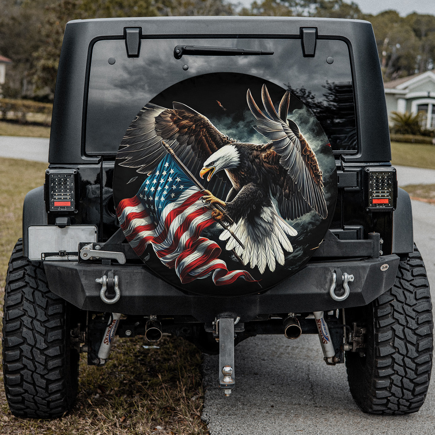 US Flag Eagle Tire Cover With/ Without Camera Hole, patriotic tire cover