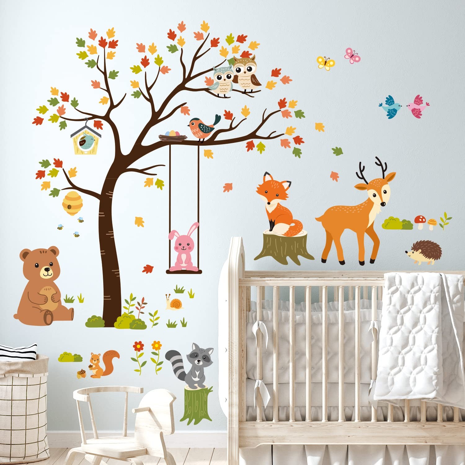 SG-2208 Tree and Animals Wall Decals Stickers Nursery Kids Autumn Bedroom d?c…